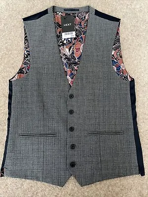 Next Grey Checked Double Breasted Waistcoat Size 38R - BNWT - RRP £50 • £9.99