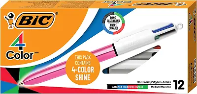 BIC 4-Color Shine Retractable Ball Pens Medium Point (1.0Mm) 12-Count Pack Re • $31.88