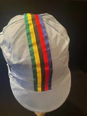 Vintage Columbus Cycling Hat Light Blue Multi Color Stripe Made In Italy 80s • $49.95