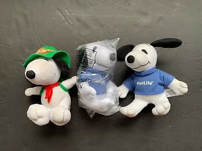 MET LIFE PLUSH PEANUTS SNOOPY LOT OF 3  Blue Shirt X2 & 1 Hiker W/hat + Backpack • $17.99