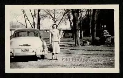 Car License Plate Woman Purse Jacket Skirt Heels Old/vintage Photo Snapshot-a549 • $8.50