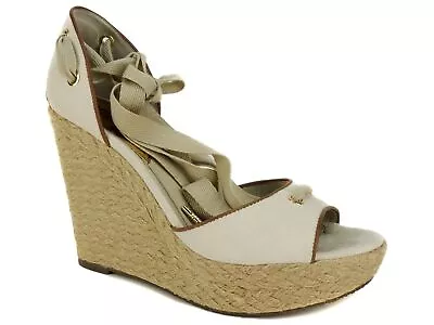 Michael Kors Women's Lilah Wedge Sandals Natural Canvas Size 7 M • $70