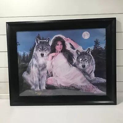 Signed MAIJA ART PRINT  STARLIT NIGHT  Native American Lady & Wolf's Western Art • $225