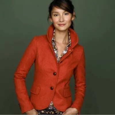 J Crew Bella Orange Wool Herringbone Blazer Womens Size 0 • $45