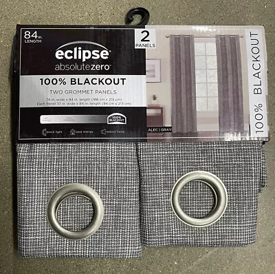 Eclipse Gray Crosshatch Alec Absolute Blackout Grommet Curtain Panel Pair (84 ) • $29.99