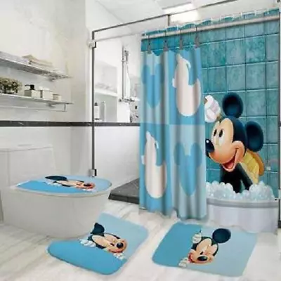 Funny Mickey Mouse In The Bathroom Printed Shower Curtain Set. • $24.99