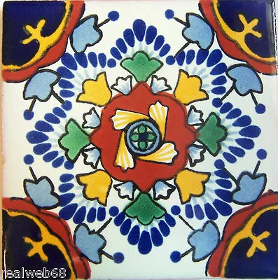 C260- Mexican Handmade Talavera Clay Tile Folk Art 4x4   Handpainted • $1.79