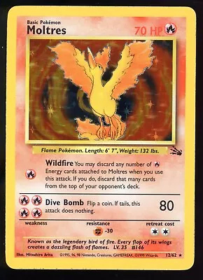 Moltres Fossil 12/62 Holo Unlimited Holo Rare Pokemon Card WOTC • $34.99