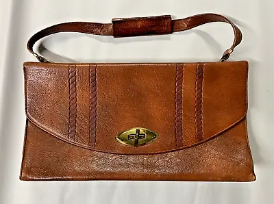 Vintage 40s Tooled Meeker Genuine Steerhide Brown Leather Shoulder Bag Purse • $20