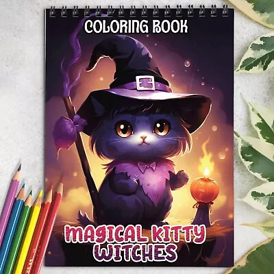 Magical Kitty Witches Spiral Bound Coloring Book To Relax And Unwind • $13.59