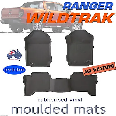 $219 • Buy Fit Ford Ranger Wildtrak PX PX2 PX3 Genuine 3D BLACK Rubber Floor Mats 2011-2021