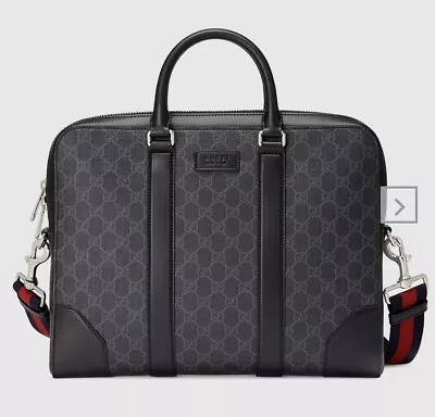Gucci GG Black Briefcase Style 474135 K5RLN 1095 Supreme Canvas New Authentic • $1990