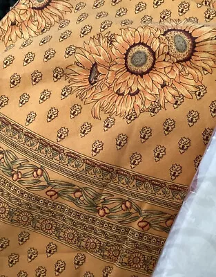 Vent Du Sud Tablecloth Yellow Gold Sunflowers 100% Cotton 68  Round • $55