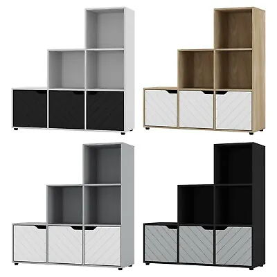 6 Cube Step Storage Bookcase Shelf Unit Wooden Metal Doors Wood Home Organiser • £45.99