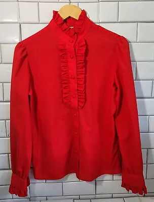 JOSEPHINE Ladies Vintage Red Ruffle Long Sleeve Button Front Blouse Lightweight  • $21.99