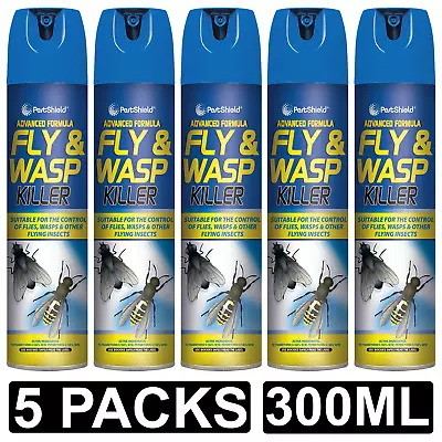 5x Fly And Wasp Killer Spray Kills Insects Midges Mosquito Advance Formula 300ml • £12.89