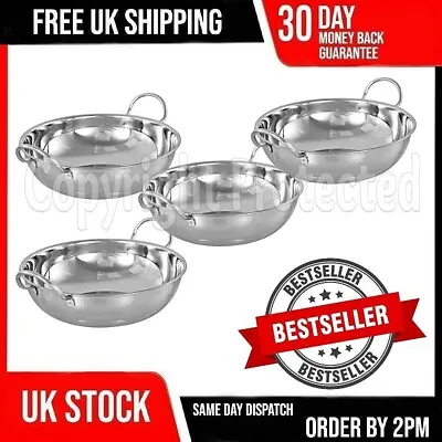 4 Large Balti Dishes 17cm Metal Indian Karahi Curry Serving Bowls With Handle • £9.89