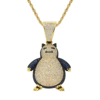 £7.99 • Buy Iced Out Pokemon Necklace Snorlax Hip Hop Gold Jewellery Pendant Bling Chain CZ