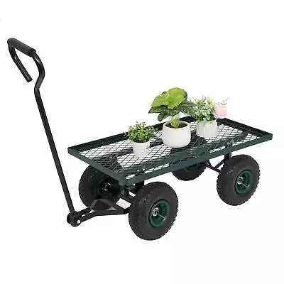 Utility Steel Garden Cart Outdoor Lawn Dump Wagon Cart For Beach Plants Firewood • $64.98