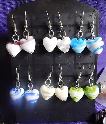 Earrings Glass Murano Art Lampwork Hearts Striped NEW Each • $7.16