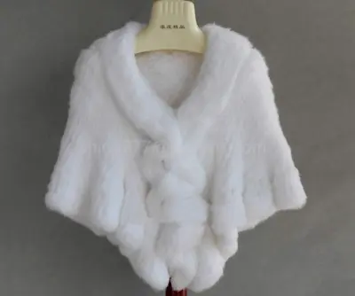 100%Real Genuine Knitted Rabbit Fur Stole Cape Poncho Shawl Vintage Woman Scarf • $99.77