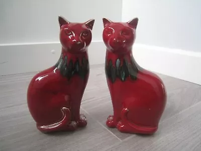 £80 • Buy Rare Stunning Pair Of Red Flambé Cats Poole Glazed Pottery By Alan Clark
