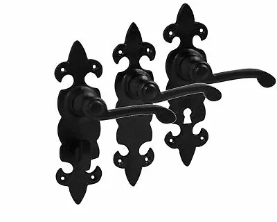 £9 • Buy Black Cast Iron Fleur De Lys Antique Door Handles Lever Latch, Lock Or Bathroom