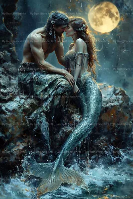 PIRATE AND MERMAID ART PRINT Decor Siren Poster Magical Ocean Artwork C801 • $7.95