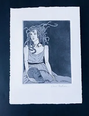 Greek Mythology Medusa Holding Stone Head Artist Signed Acid On Metal Art Print • $70