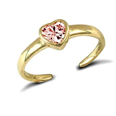 Solid 9ct Yellow Gold Hand Finished Toe Ring Rub-Over Set With Heart Shaped Pink • £79.89