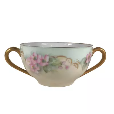 Antique T&V Limoges France Bullion Cup Tea Teacup Pink Floral Gilt Gold • $10.20