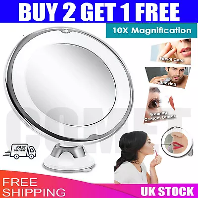 10X Magnifying Mirror With LED Lights Make Up Shaving Illuminated Cosmetic UK • £8.99