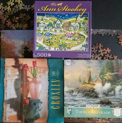 Lot Of 3 NEW Jigsaw Puzzles 500/1000 Pieces - MB Sure-Lox Ceaco Thomas Kinkade • $17.95