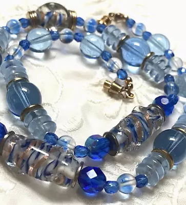 Blue Art Foil Murano Glass Mixed Beads StriKing VinTage NecKlace • $34.82
