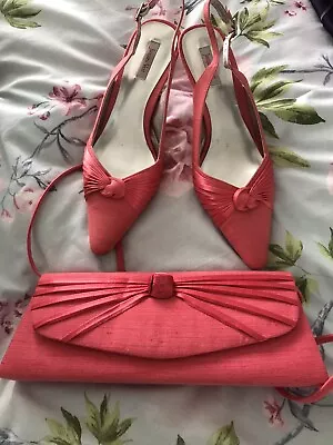 Jacques Vert Coral Shoes And Bag Size 7  • £26