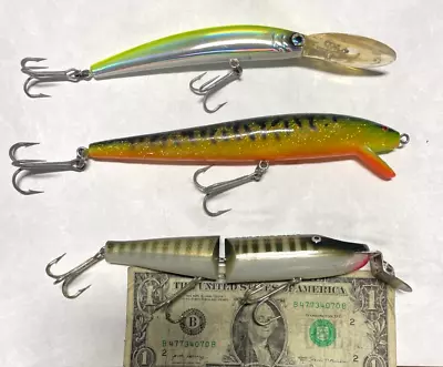 3 Ct. VINTAGE Musky Lures Muskie Crankbaits Deep Divers Bass Walleye Baits • $12