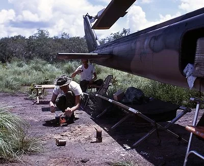 Crew Of U.S. Air Force UH-1P Huey Taking A Break 8 X 10  Vietnam War Photo 237 • $7.43