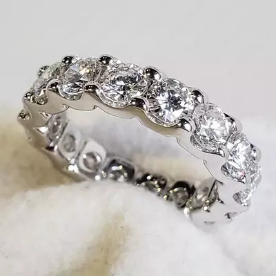 3.25Ctw Round White D FL Moissanite Eternity Band Ring In 14K White Gold Plated • $169