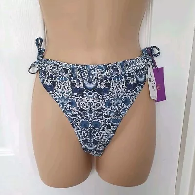 Fat Face Bikini Bottoms Liberty Print Ruffle Tie Sides Size 14 Blue • £20