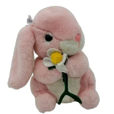 Vintage Pink Bunny Rabbit Plush Floppy Ears Ribbon With Flower 9  Easter Gift • $16