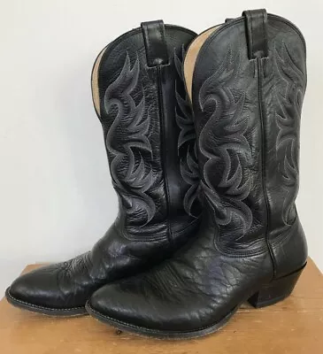 Vintage Nocona Black Flame Stitch Leather Cowboy Western Rodeo Boots 10D • $119.99