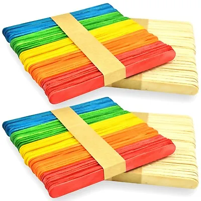 200 X Coloured Natural Wooden Lolly Sticks Lollipop Craft Pop Colour 11cm Long • £5.99