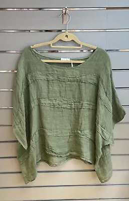 Lagenlook Ladies Wide Oversized Boxy Linen Top 70 Bust Osfa Boho-ka Italian • £39