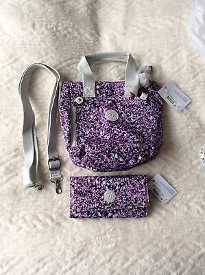 Kipling Bag Alexios + Purse New Teddi Oceano Breeze Purple USA  Release • £130