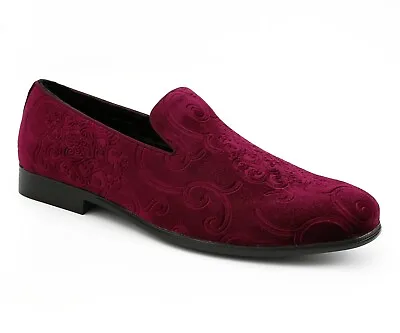 Amali Velvet Embossed Paisley Men's Slip On Tuxedo Designer Dress Shoes • $69.99