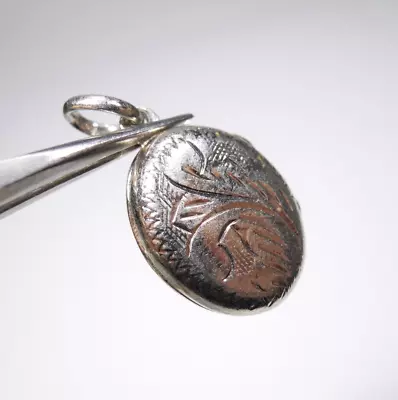 Vintage Engraved Oval Locket Sterling Silver 925 Charm Pendant • $16.98