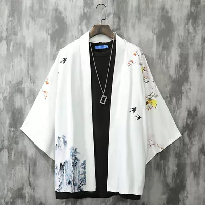 Men Jacket Cardigan Kimono Coat Japanese Retro Yukata Loose Top Outerwear Coat • £25.19