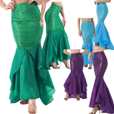 US Womens Mermaid Tail Maxi Sequin Skirt Costume Halloween Party Cosplay Dress • $22.51