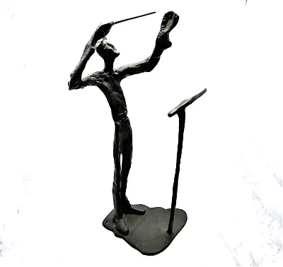 Vintage Metal Statue Brutalist - Music Orchestra Conductor 13  Tall MCM • $34.99