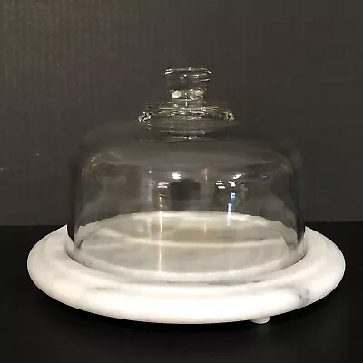 Marble & Glass Round Dome Covered Cheese Tray Board Smoking Cloche Cocktails • $19.99